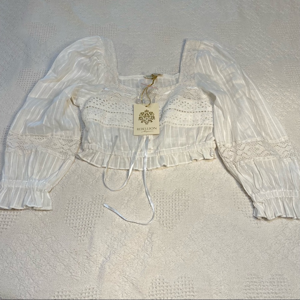 Rebellion Again Boho Balloon Sleeve Crop Top (M)